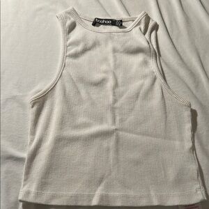 Boohoo Cream Sleeveless Crop Tank Top